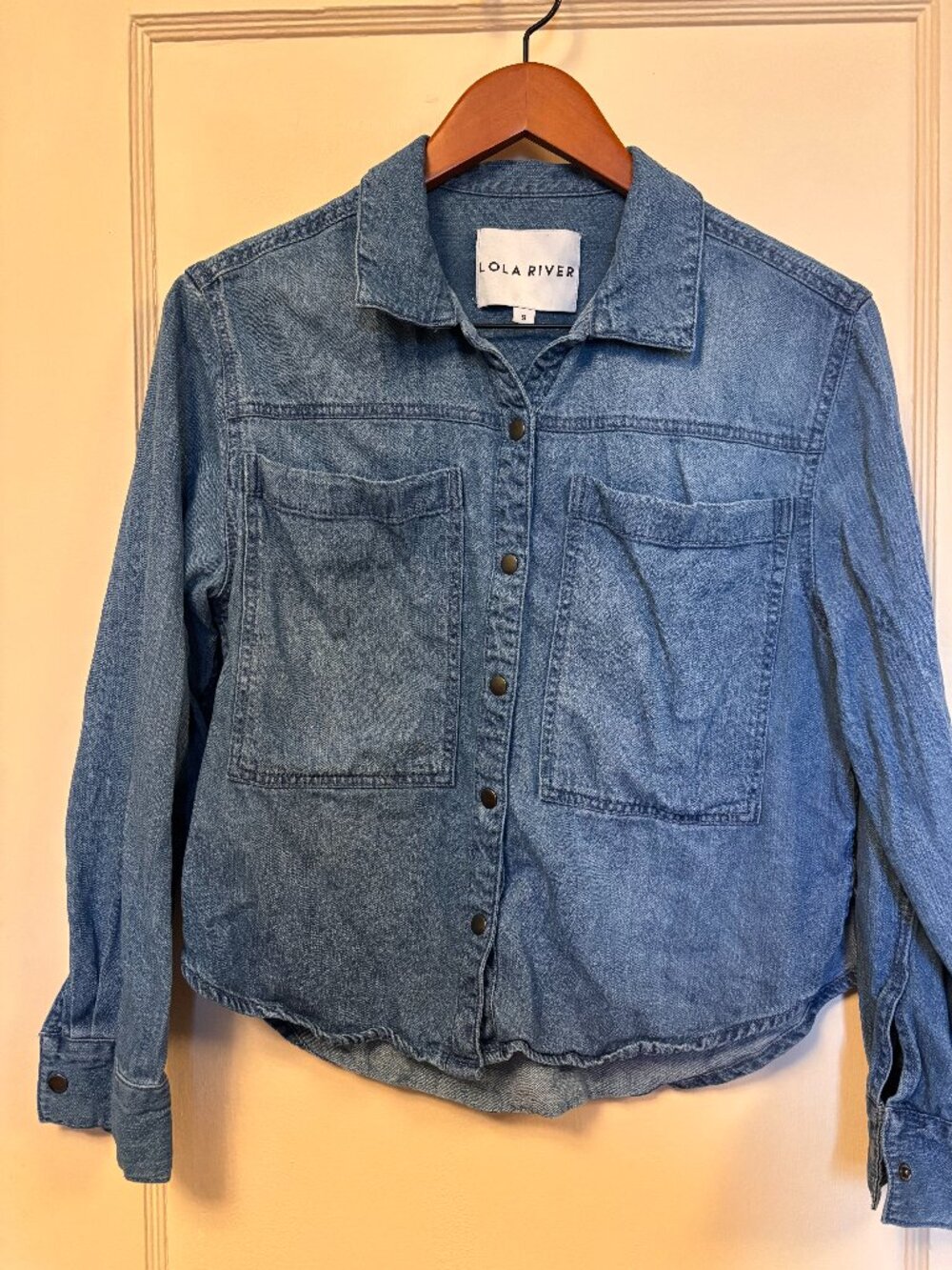 LOLA RIVER lightweight denim cropped shacket 100% cotton